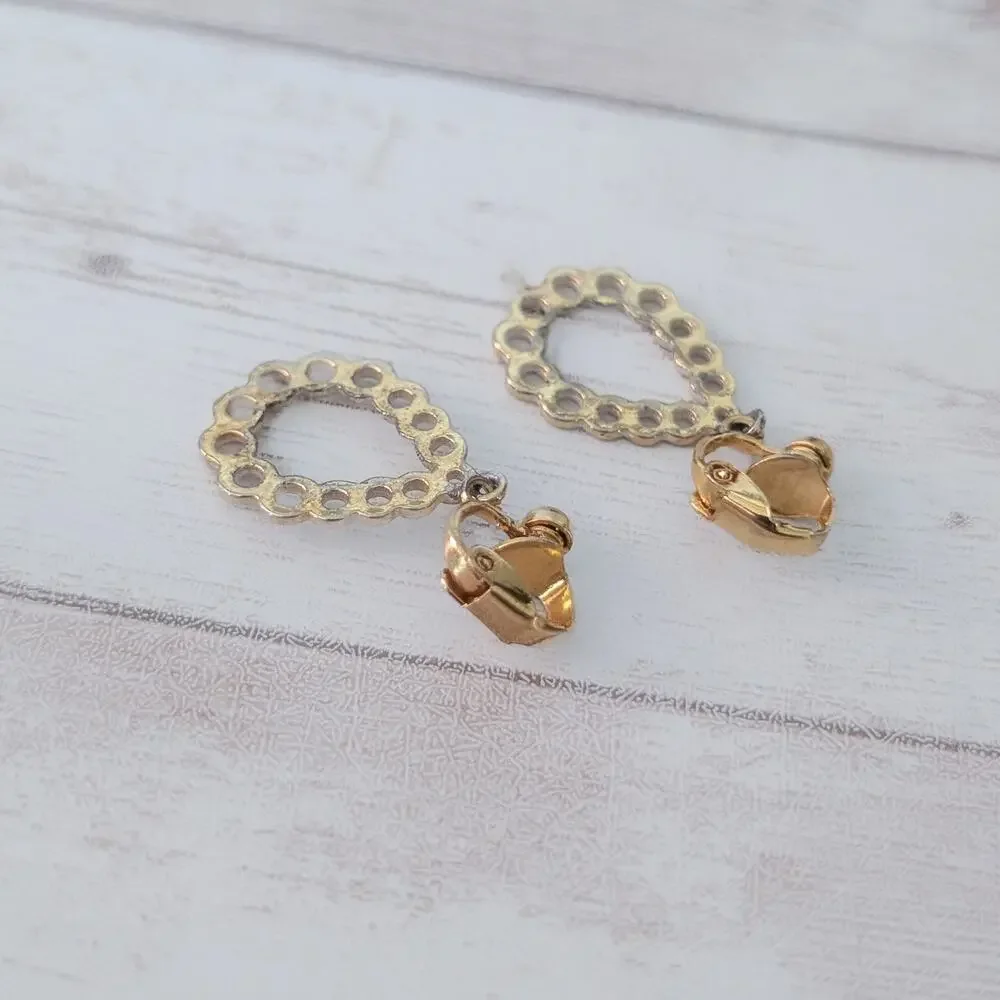 Vintage Clip On Earrings Gold Tone Dangle - Condition Issues